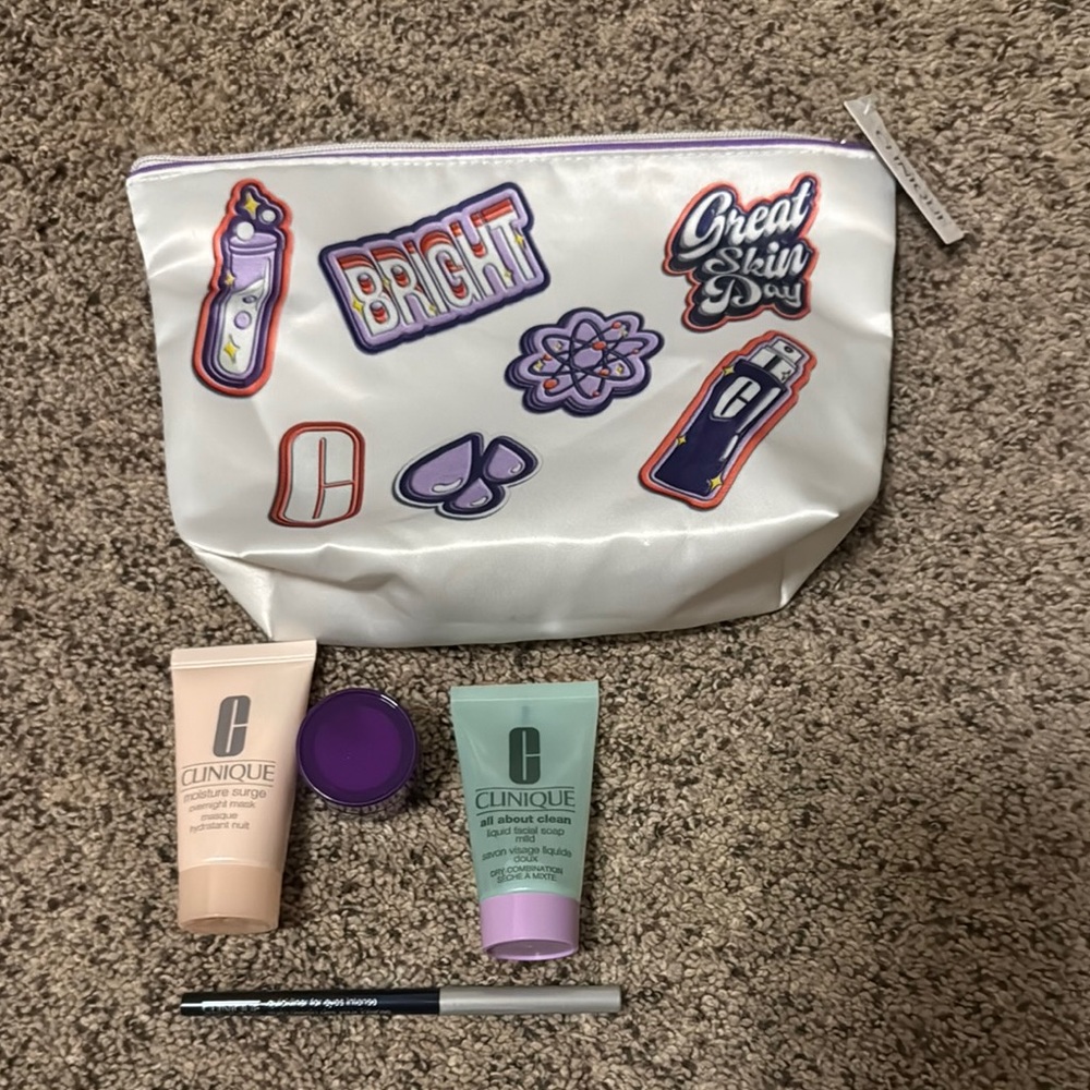 Clinique Skincare Set with White Bag and Colorful Patches